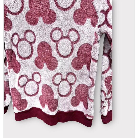 Disney Womens Sweater Micky Mouse Maroon Long Sleeve Fuzzy Soft Warm Size Small - Picture 2 of 13